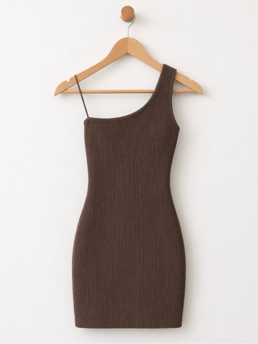 Babaton Sz M Sculpt Knit One-Shoulder Ribbed Dress Deep Taupe Sz Medium Aritzia